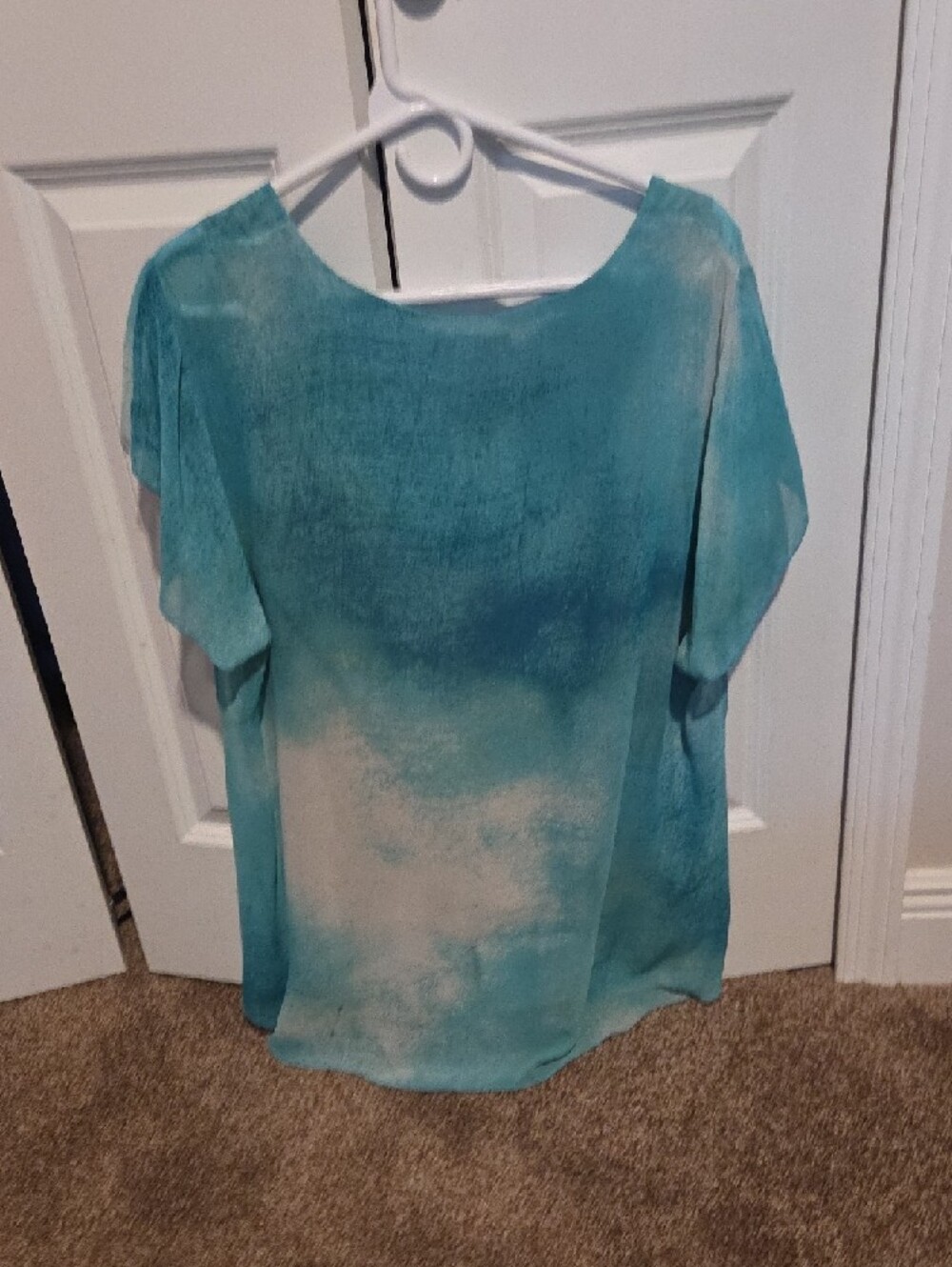 Style & Co. Teal Ombre Blouse with Neckline Embellishment - Picture 3 of 3